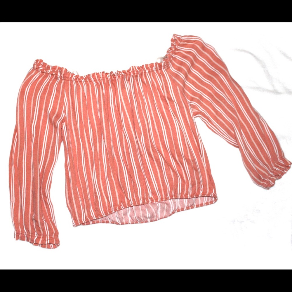 Coral Stripes Off-Shoulder Top